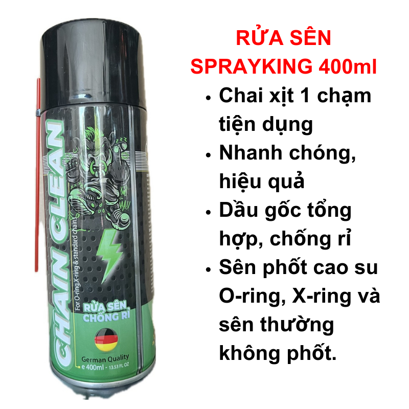 Chai xịt rửa sên sprayking 400ml vệ sinh sên bảo dưỡng sên xe chuyên nghiệp