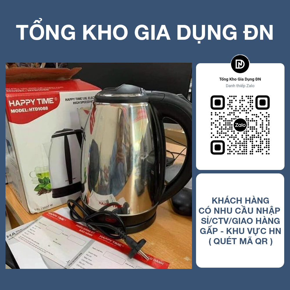 Ấm siêu tốc inox 1.8l happy time htd1088 - bảo hành 12 tháng