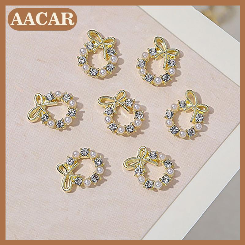 AACAR 5Pcs Vòng Hoa Bowknot Ngọc Trai Zircon Móng Tay Nghệ Thuật Charms Rhinestone Giáng Sinh Vòng Hoa Thiết Kế Tinh Thể Trang Sức Móng Tay Nghệ Thuật Trang Trí