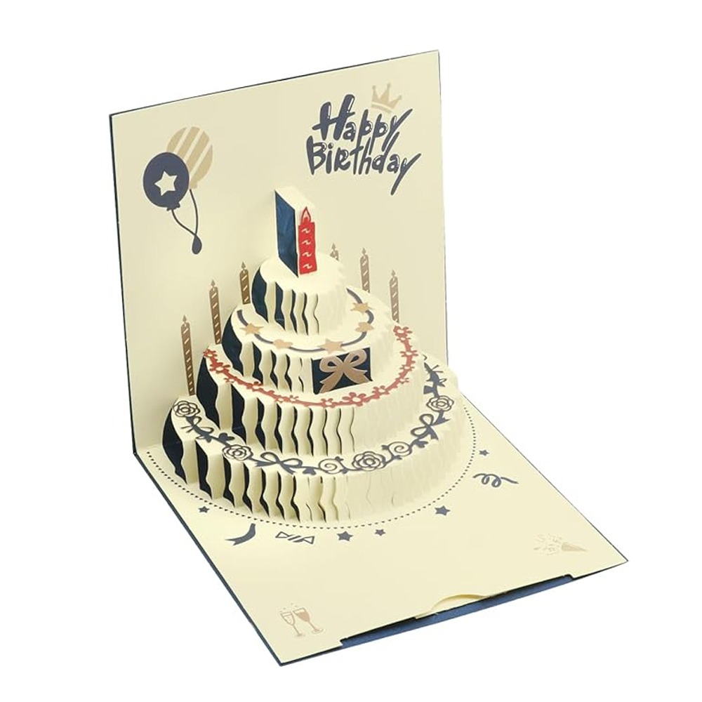 with Envelope 3D Happy Birthday Card Four-Layer Cake Folding Birthday Cake Card Handmade Postcard Gift Message Cards Birthday Party