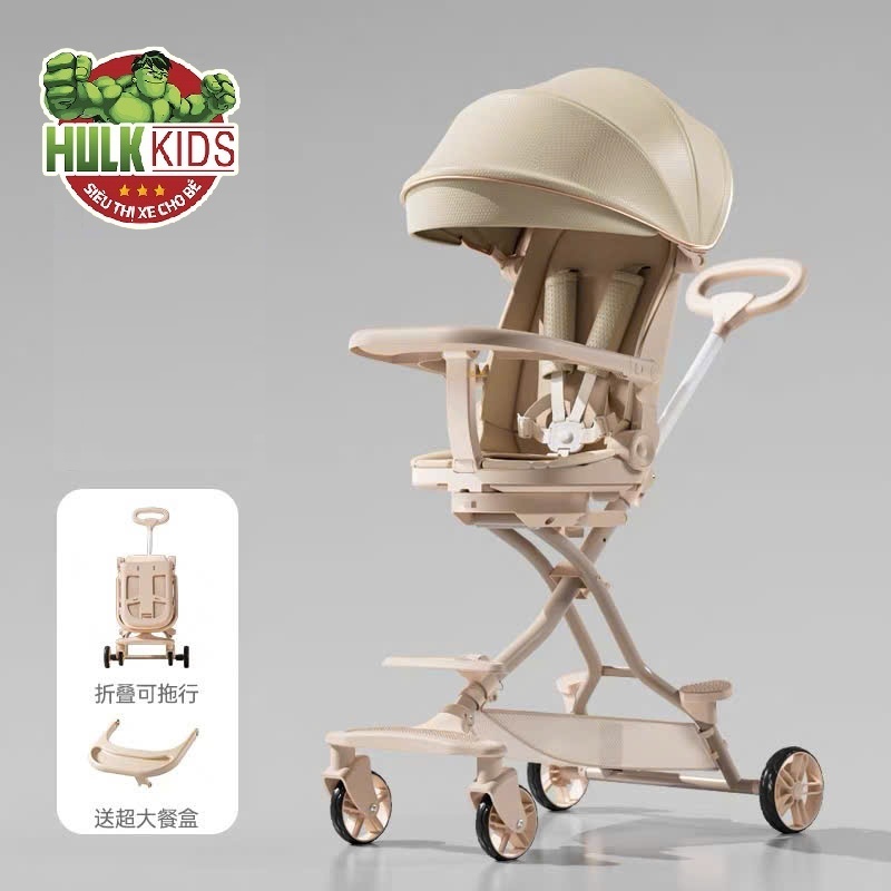 Xe đẩy 2 chiều gấp gọn cao cấp cho bé sơ sinh có bàn ăn dặm và đệm lót cho bé_Hulk.Kids - 5