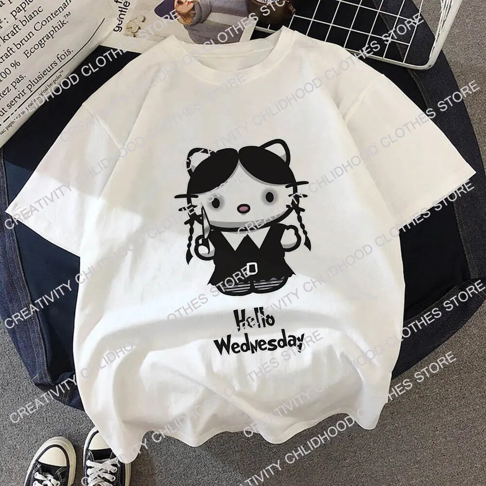 Sanrio Kuromi Children T-Shirt Hello Kitty Y2K Clothes Kawaii Anime Funny Cartoons Kid Boy Girl Tee Shirts Fashion Casual Tops - 6
