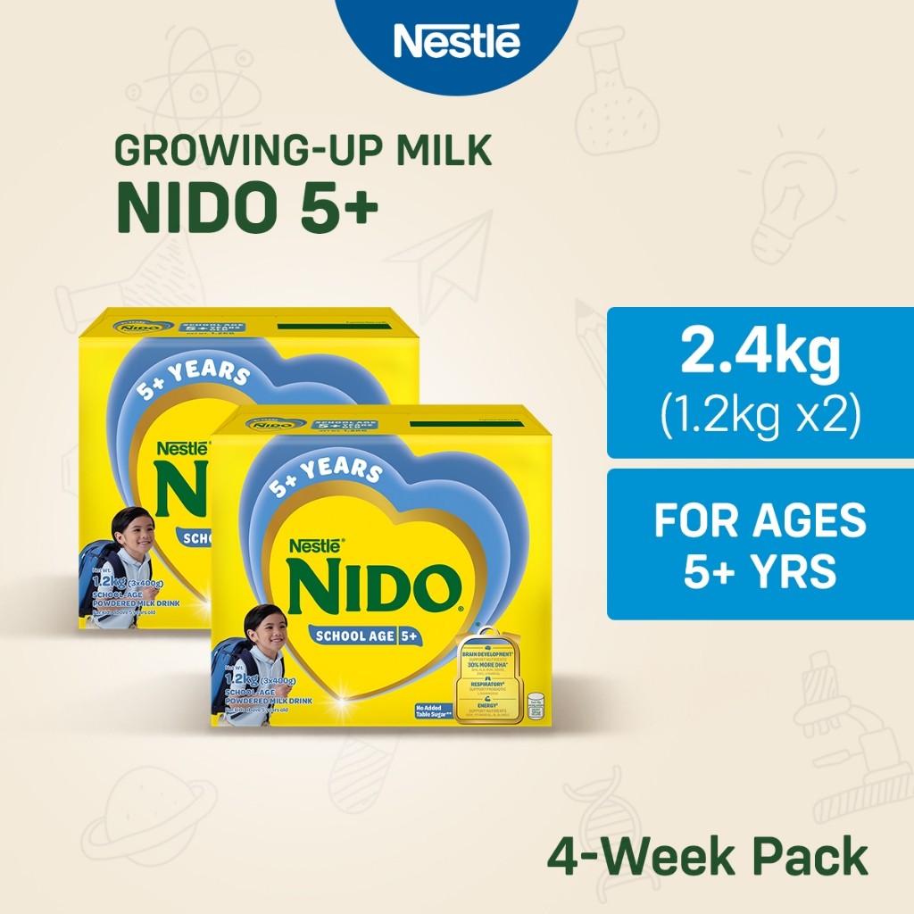 NIDO 5+ Growing-Up Milk Powder for School-Age Children 5+ Years Old 2.4kg (1.2kg x2)