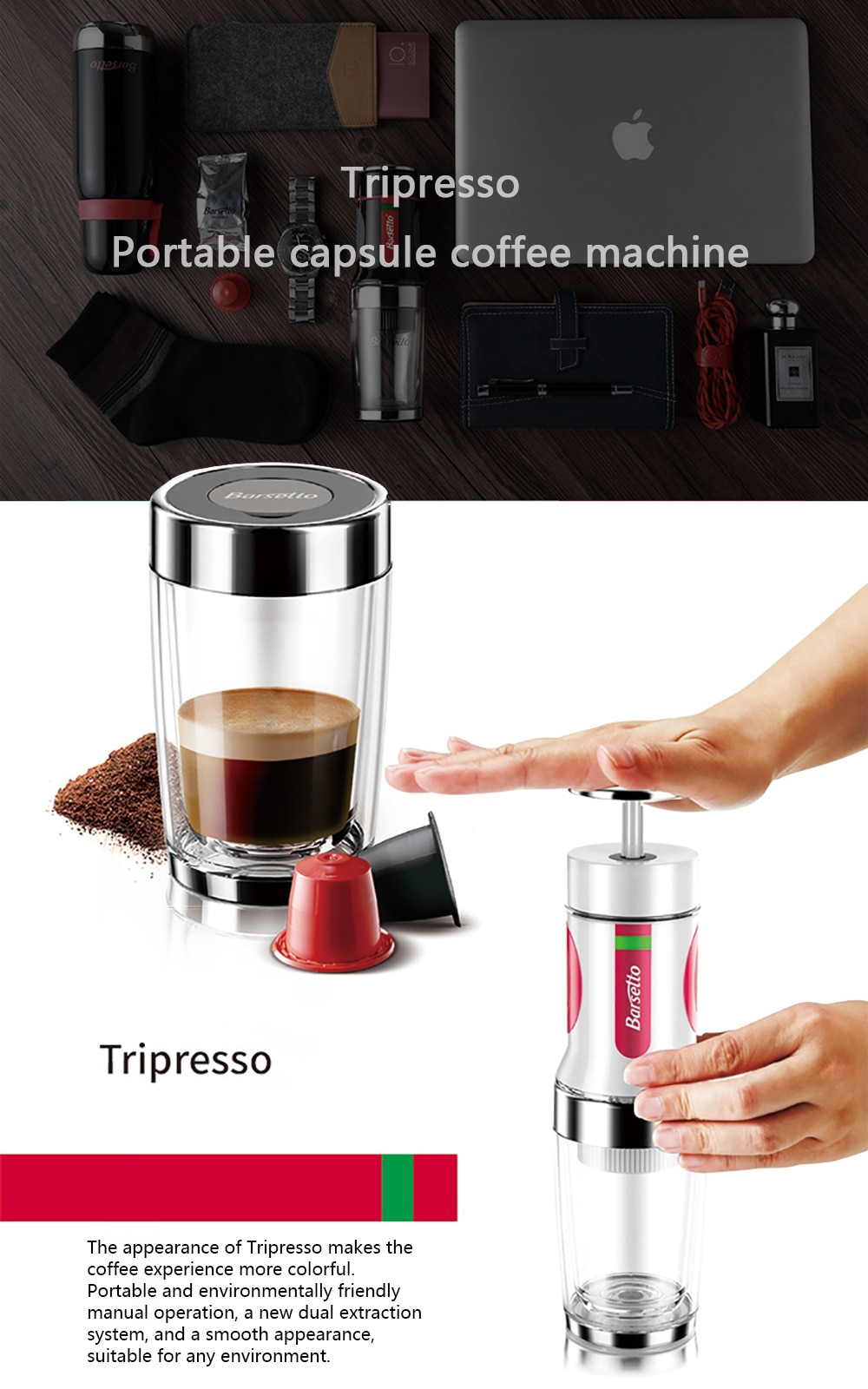 BARSEtTTO Mini Portable Manual Coffee machine Italian concentrate outdoor  Multifunction Hand pressure capsule Coffee machine