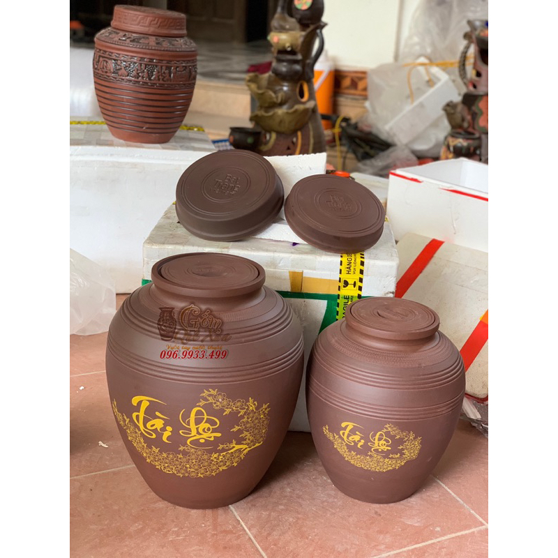 Hàng kĩ,chum sành ngâm rượu hoạ tiết trống đồng không men 5l 10l