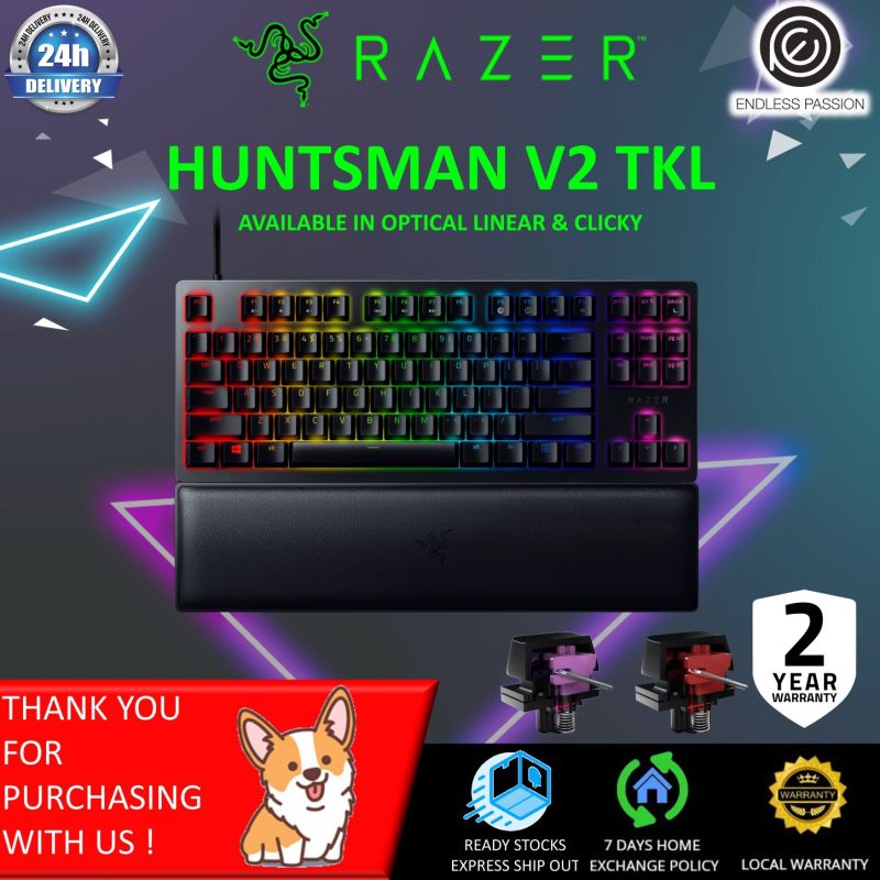 Razer Huntsman V2 TKL Tenkeyless Gaming Keyboard: Fastest Keyboard Switches Ever - Linear Optical Switches - Doubleshot PBT Keycaps - Ergonomic Wrist Rest - Classic Black Singapore