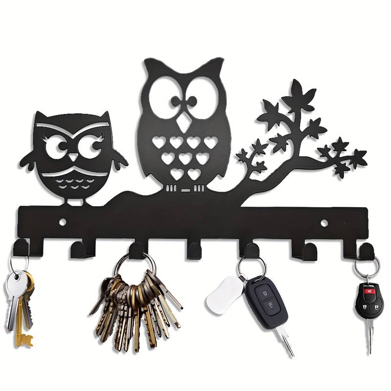 1pc Multi-Purpose Black Metal Owl Key Holder Hooks For Door, Corridor, Foyer, Bedroom, University Dormitory - 7 Hook Racks wall decor, Aesthetic room decor