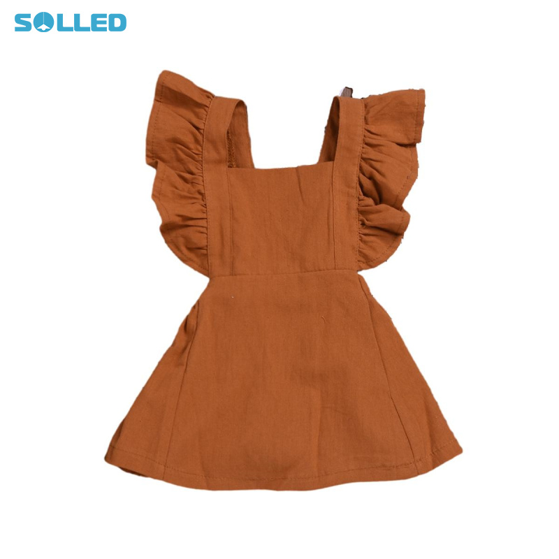 Baby Girls Solid Color Dress Cotton Ruffled Sleeve Dress Summer Adjustable Strap Backless Casual Outfit ราคา 217 บาท*ส่งฟรี