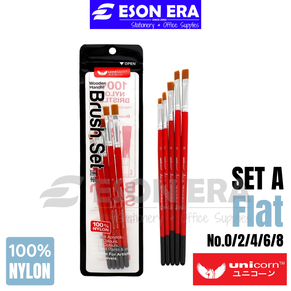 Unicorn Nylon Water Colour Brush Set Berus Lukisan