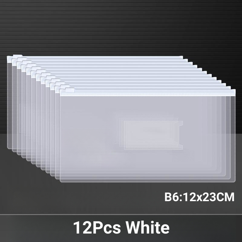 12Pcs Long Plastic Envelope with Zip Clear Files Folders Multi-color 20Pcs B6 Transparent Zipper File Bag Document Bag Envelopes Poly Zip Envelope School Supplies