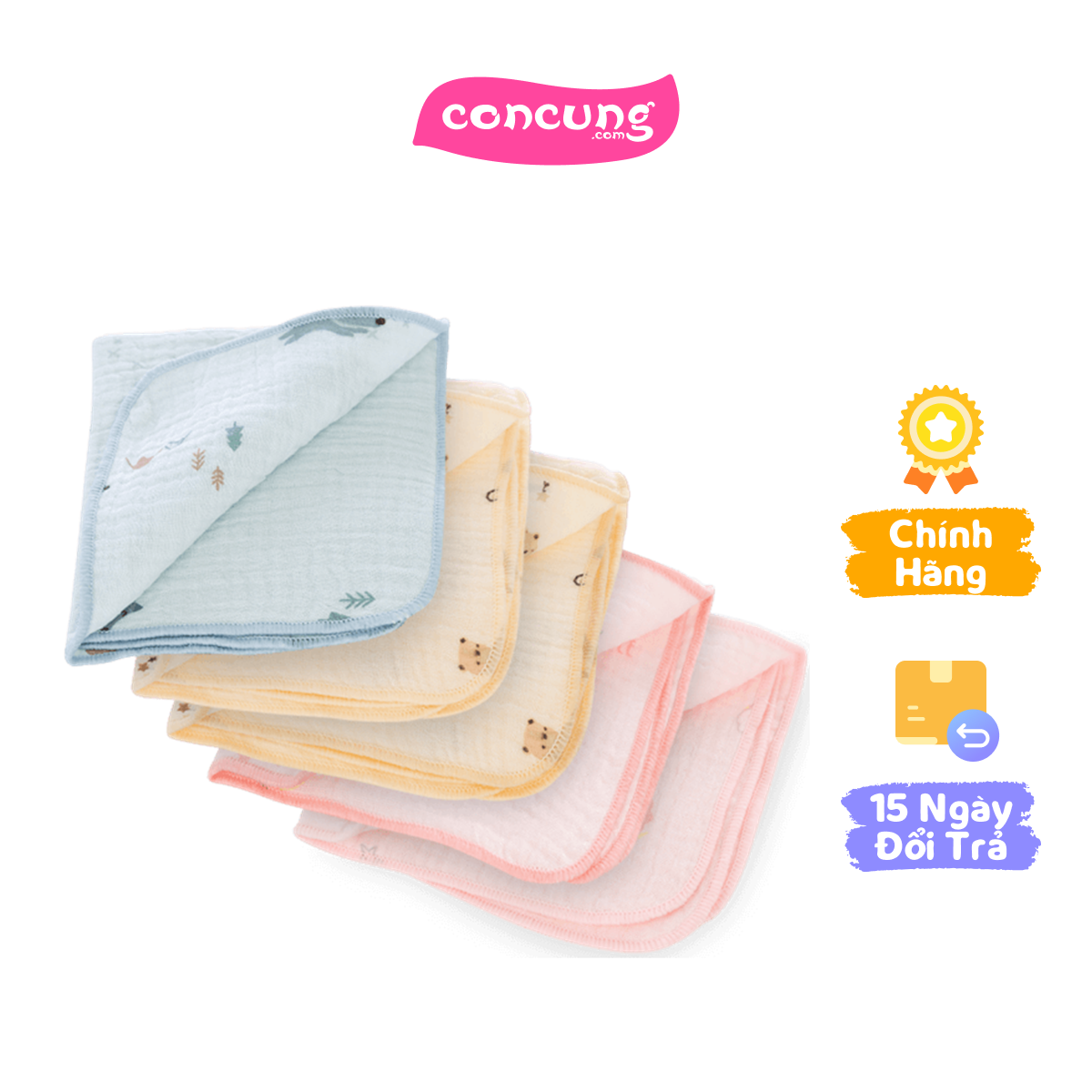 Khăn sữa xô nhăn Cotton 4 lớp Animo T2304_NBA001 (25x28cm5 cái)