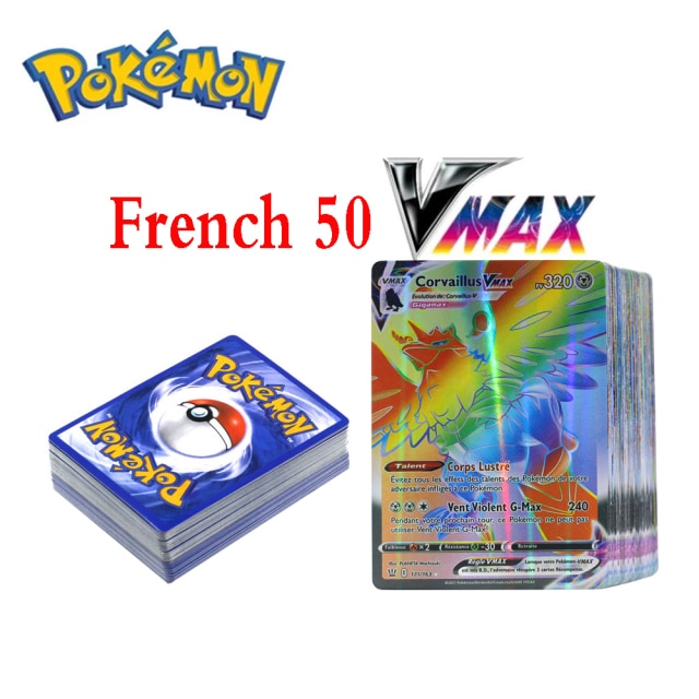 50-100Pcs Card Spanish French 100VMAX 200 GX Best Selling Children Battle  Desktop Game Tag Team Shining Vmax