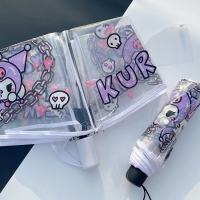 Kids Umbrella Cartoon Kuromi Melody Clear Foldable Compact Portable Rain School Travel