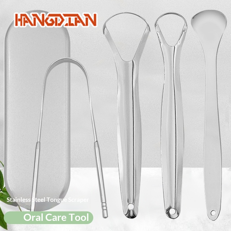 HANGDIAN Stainless Steel Tongue Scraper with Smooth Surface and Curved Design for Effective Oral Hygiene ราคา 46 บาท*ส่งฟรี