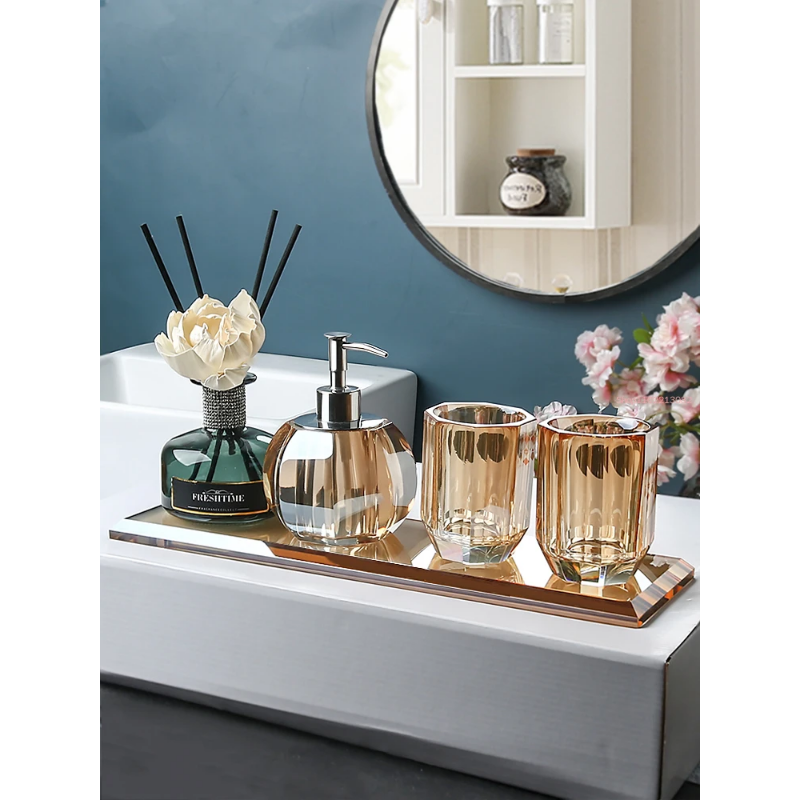 [BBHMZ] Glass Bathroom Kit Clear Crystal Wash Set Lotion Bottle Soap Dish Tray Bathroom Storage Accessories Toilet Organizer Dispenser ราคา  4,030 บาท*ส่งฟรี