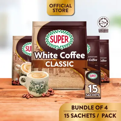 SUPER Classic Instant 3in1 White Coffee, 15 sachets (Bundle of 4)