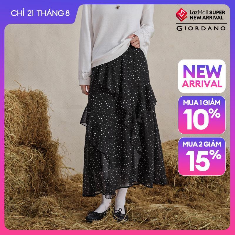 GIORDANO Women Skirts Polka Dot Print Ruffle Panel Skirts Elastic Waist Elegant Fashionable Casual Maxi Skirts 18466731