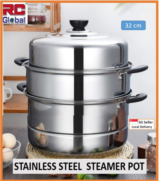 RC-Global Steam pot / Steamer Pot / 30-32 cm Stainless Steel Steam Pot /  Kitchen Steamer / 3 - 4 Layer multipurpose / Energy Saver Steamer / steamboat hotpot / Yuan Yang Pot Singapore