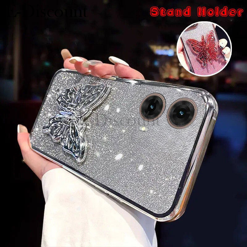 SIYOPINPFY Case For Motorola Moto G14 / G24 Case Glitter Sparkly Diamond Luxury Plating Silicon TPU Soft Cover Camera Protector Magnetic Ring Stand Holder Case For Moto G14 / Moto G24 Shiny - View #6