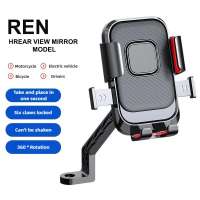 Motorcycle Phone Holder Motorbike Bicycle Phone Stand Holder Ride Navigation Stand Handlebar Mirror Mount Bracket 360 Degree Rotation Adjustable Phone Holder