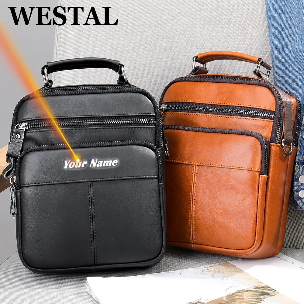ZZOOI WESTAL Men's Leather Handbags Mid Shoulder Bag Husband Gift Men's Bags Genuine Leather Black Designer Crossbody Bags Christmas ราคา 1,399 บาท*ส่งฟรี
