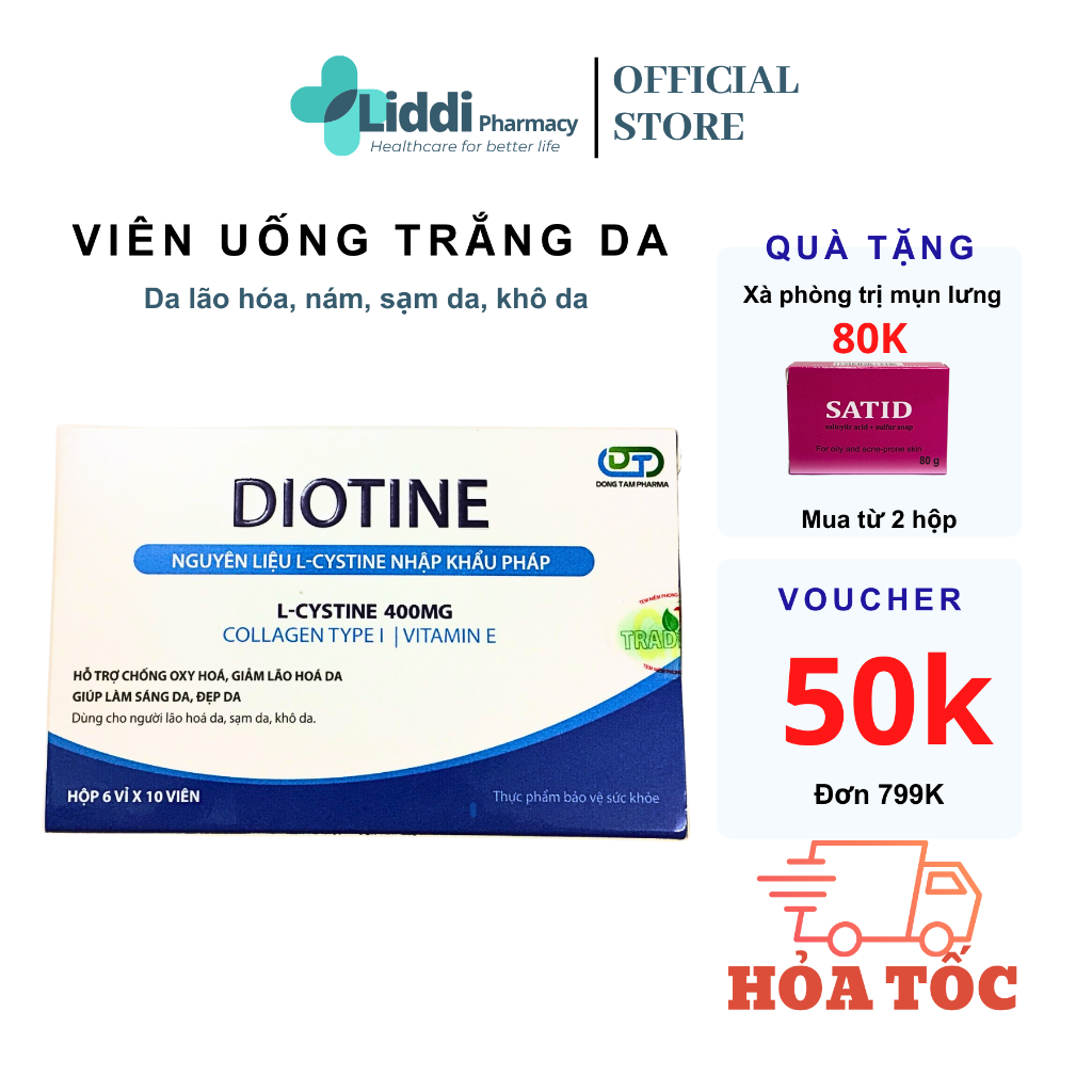 Viên uống trắng da, giảm sạm da, chống lão hóa Diotine hộp 60 viên