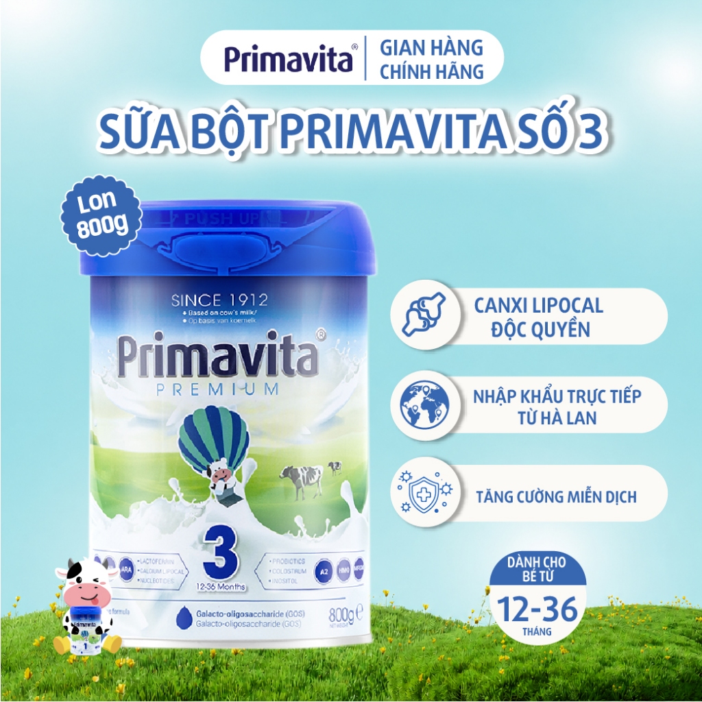 Sữa bột Primavita Premium số 3 phát triển toàn diện, tăng cường miễn dịch tự nhiên cho bé (12-36 tháng tuổi)