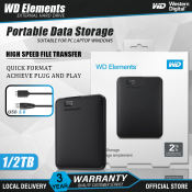 WD Elements 1TB/2TB Portable External Hard Drive, USB 3.0