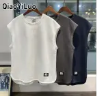 QiaoYiLuo Áo thun không tay Retro Kiểu Mỹ Áo vest màu trơn dáng rộng cho Nam