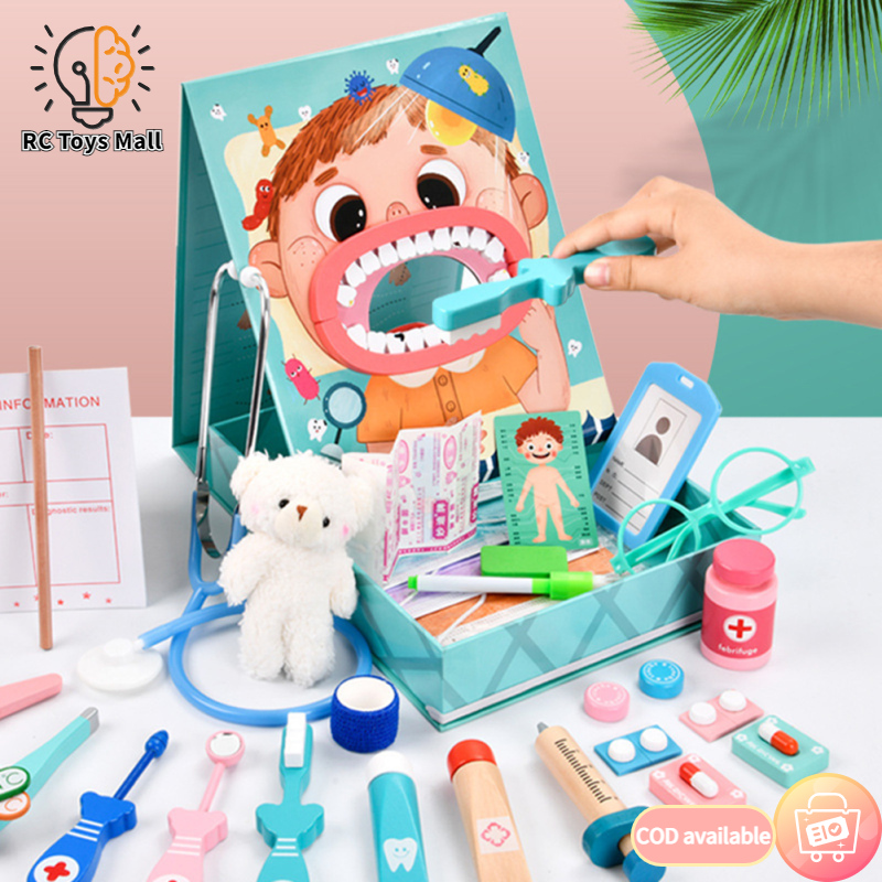 Children Wooden Doctor Toy Set Girl Boy Dentist Simulation Play House Set