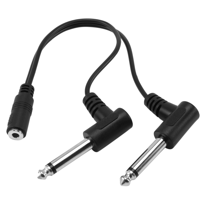 (J E R Z) 3.5mm Mini 1/8 inch Stereo Female Jack to Dual 1/4 6.35mm Male Plug Mono Right Angle Audio Adapter Y Splitter Cable