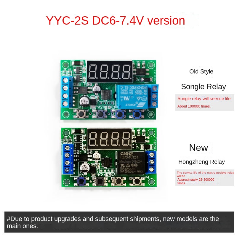 [YYC-2S] Mô-đun Rơ-le Thời Gian DC6V-7.4V | Tùy chọn: DC5V, DC6V-7.4V, DC12V, DC24V, DC5V Vỏ, DC6V-7.4V Vỏ, DC12V Vỏ, DC24V Vỏ | Hẹn Giờ Ngắt/Mở Chu Kỳ