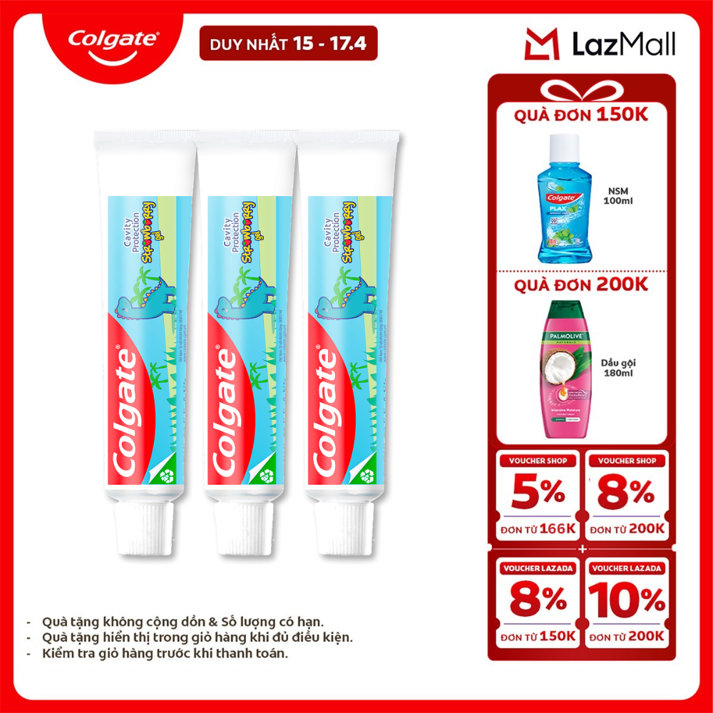 [Chỉ 15-17.4_X2 Voucher giảm đến 18%] Bộ 3 kem đánh răng Colgate trẻ em khủng long hương dâu 40g