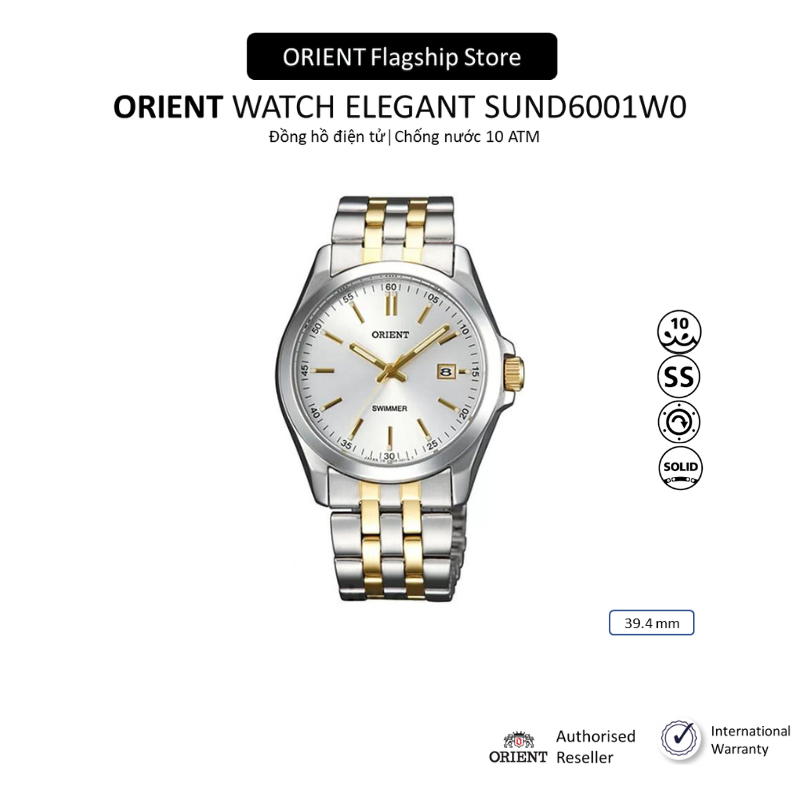 Đồng hồ nam Orient Watch Elegant SUND6001W0 mặt kính cường lực chống nước 10 ATM dây thép đeo tay cao cấp chính hãng