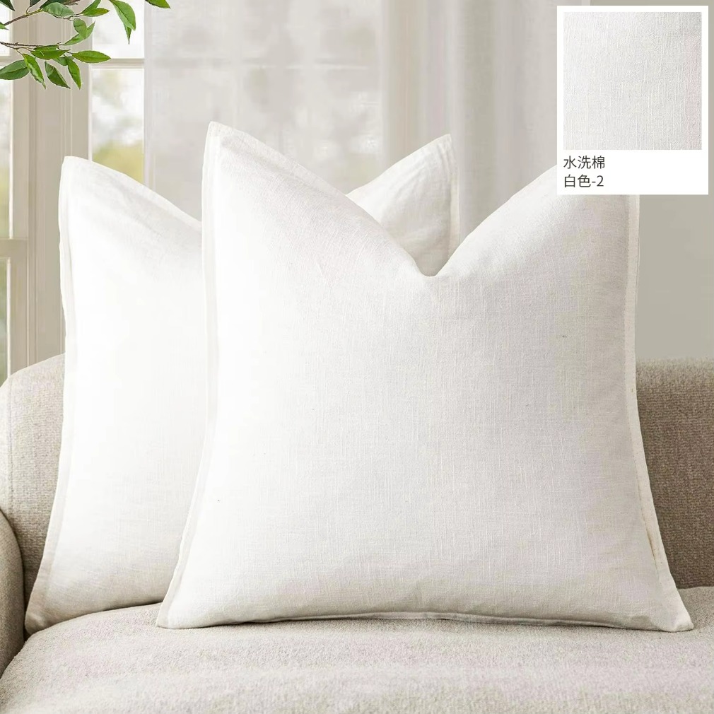 30x50cm/40x40cm/45x45cm/50x50cm Spring Summer Bohemian Washed Cotton Cushion Cover Solid Color Khaki Green Pillow Covers Wide Edge Decorative Throw Pillow Cases for Sofa Chair Couch Bedroom Living Room Decoration