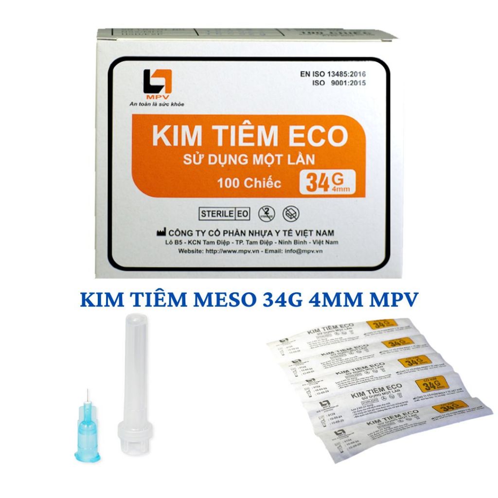 [Tặng bơm tiêm] Hộp 100 đầu kim tiêm meso 34G 4mm MPV hàng công ty tiêm PRP căng bóng da