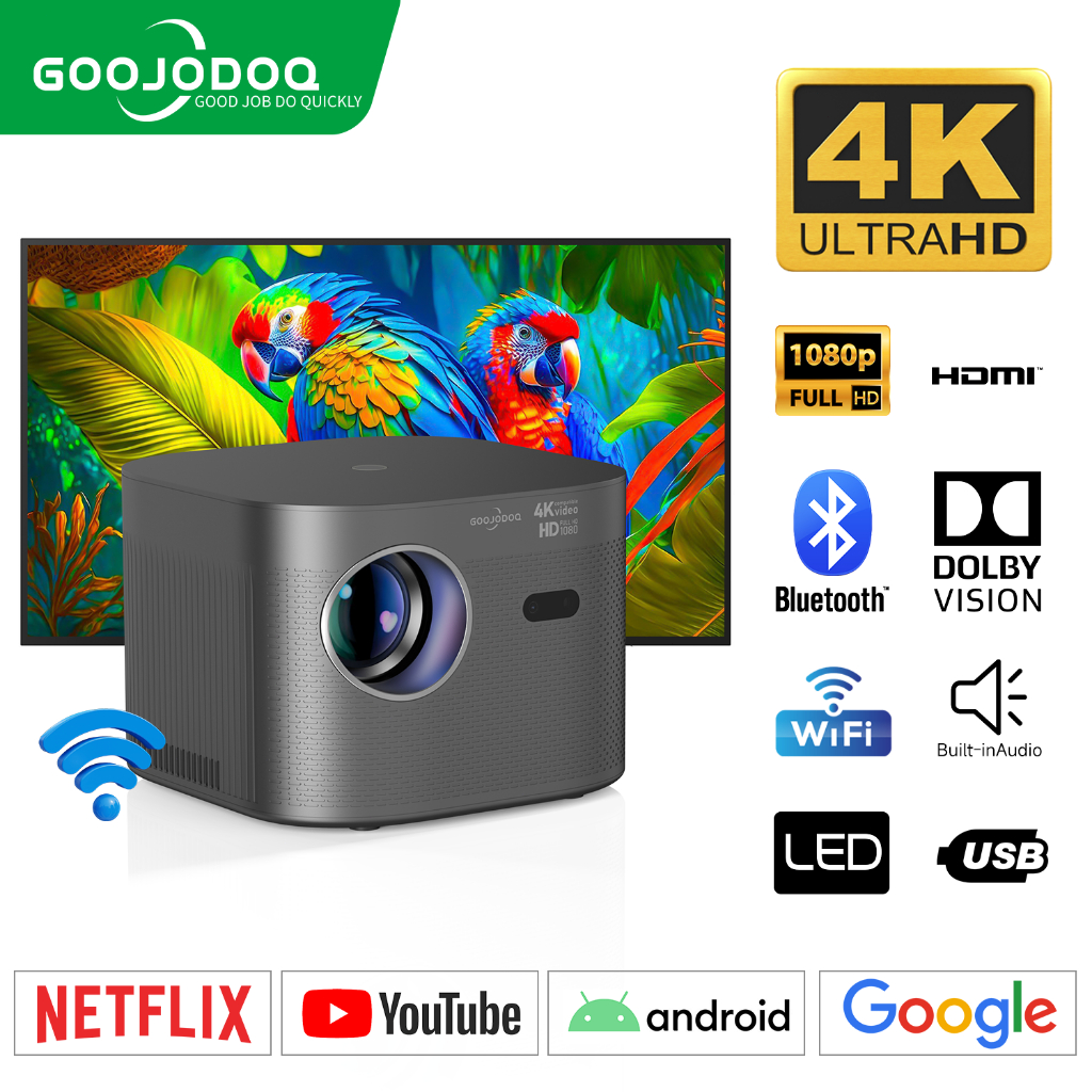 GOOJODOQ 13000 LM มินิโปรเจคเตอร์ 4K 1080P Full HD โฮมโปรเจคเตอร์รองรับ IOS/Android 10.0 Wi-Fi 550 ANSIN ราคา 4,397 บาท*ส่งฟรี