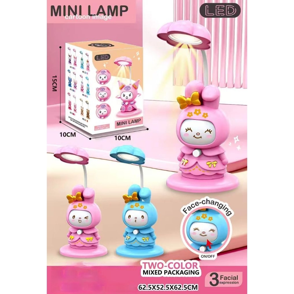 Lampu Belajar Meja LED Kuromi Melody Capybara Face-Changing Lampu Tidur Anak Mini Lucu 3 Ekspresi Wajah Rechargable