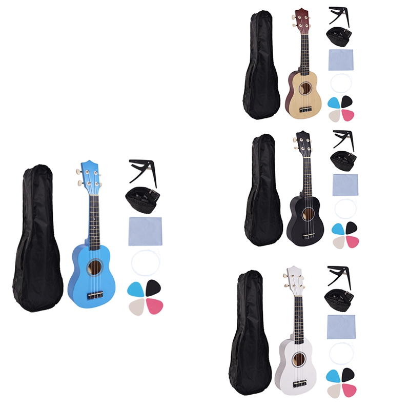 21 Inch Ukulele Set for Beginners 4-String Small Guitar Basswood Ukulele with Carry Bag Clip and 4 Picks