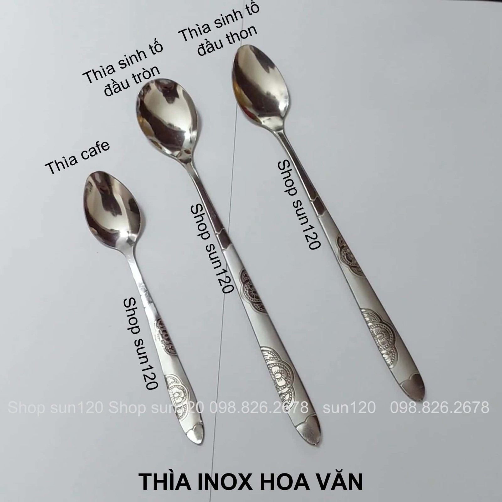 WYCTIN Thìa Muỗng Inox HOA VĂN Cafe Hoặc Sinh Tố Cán Dài Muỗng Cafe Nóng Cán Ngắn