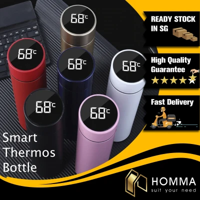 HOMMA 2020 New Smart Thermos Bottle 480ML Insulated Vacuum Flask Stainless Steel Water Bottle LED Touch Display Screen Travel Men Water Cup