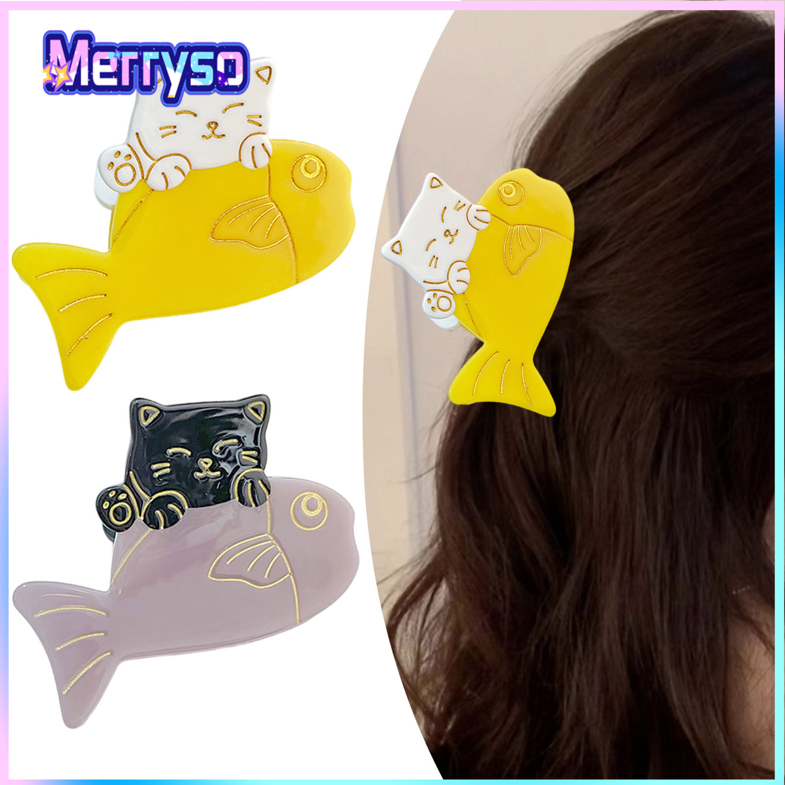 Girl Hair Clip Cartoon Cat Fish Shape Hair Claw Anti-slip Teeth Back Head Shower Hair Clip Hair Accessories ราคา 233 บาท*ส่งฟรี
