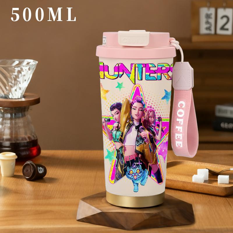Tumbler KPop Demon Hunters HUNTRIX Rumi Mira Aesthetic Drinking Bottle CUP Case 500 ML Coffee Stainles…