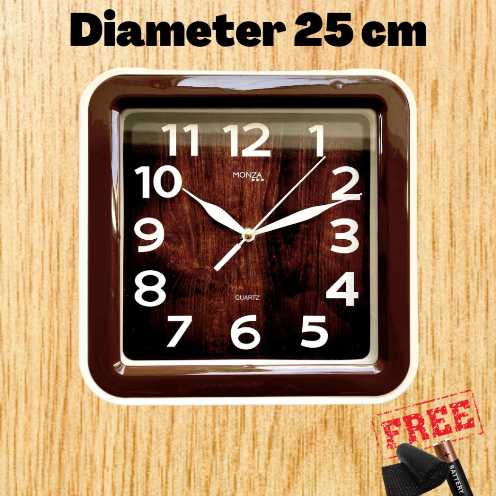 Jam Dinding Monza 3110 Motif Kayu Elegant Aesthetic Besar Mewah Kotak Mesin Quartz 25cm