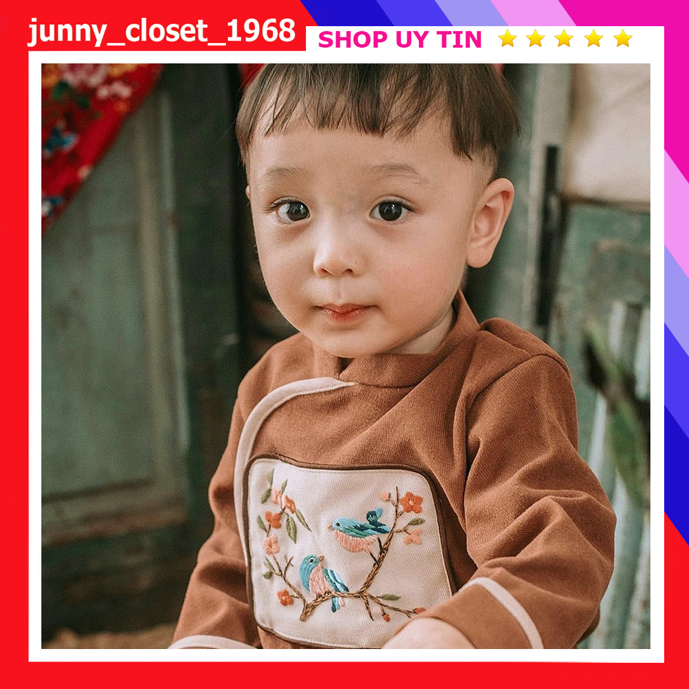 Áo dài bé trai cách tân thêu chim mềm mịn - junny closet 1968