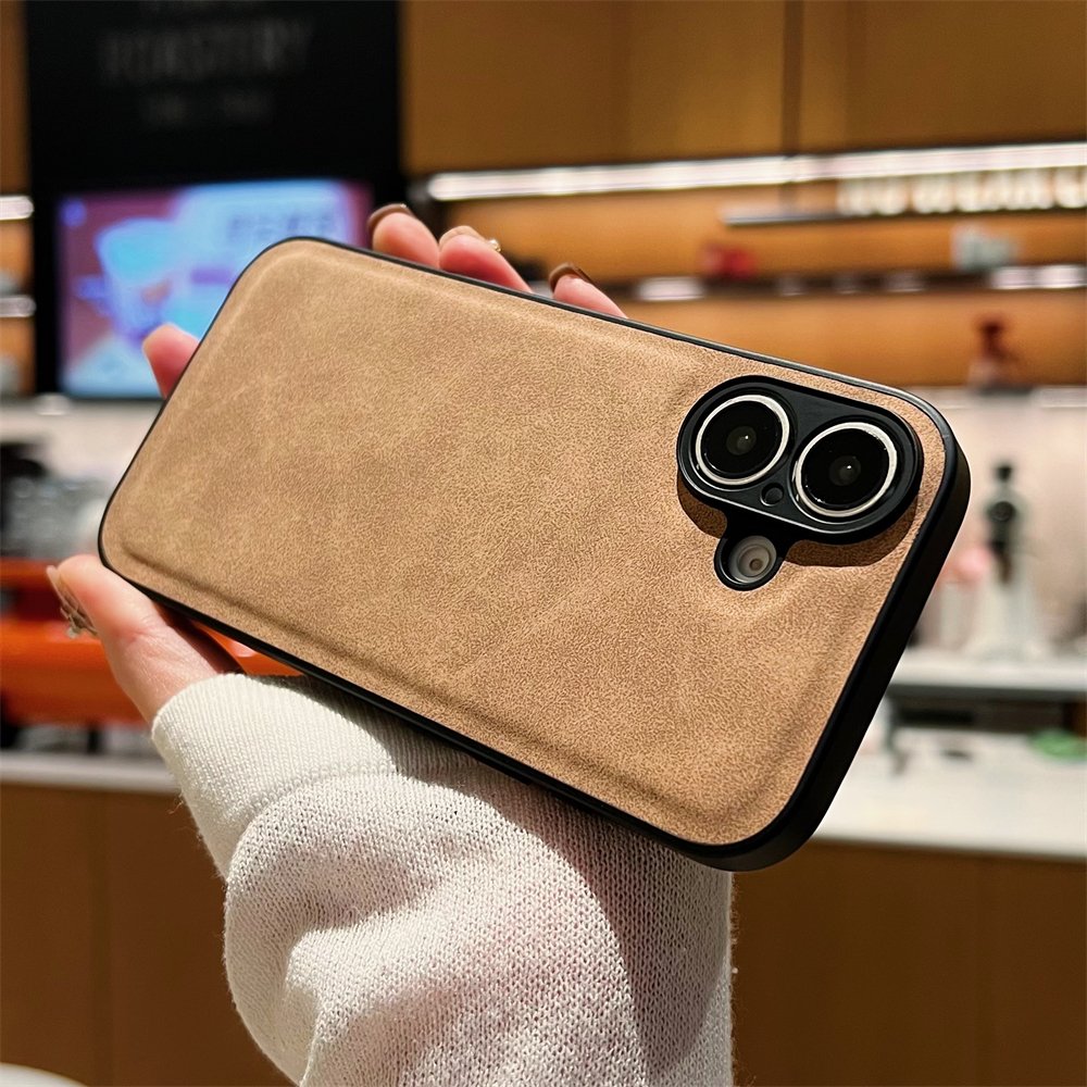 HODON Retro Business PU Leather Texture Phone Case For iPhone 16 15 14 13 Pro Max 16 Plus Cases Shockproof Lens Protection Bumper Back Cover