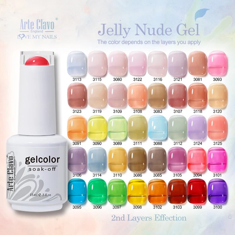 Arte Clavo 15ml UV Gel Translucent Color Nail Jelly Gel Art Hybrid Soak