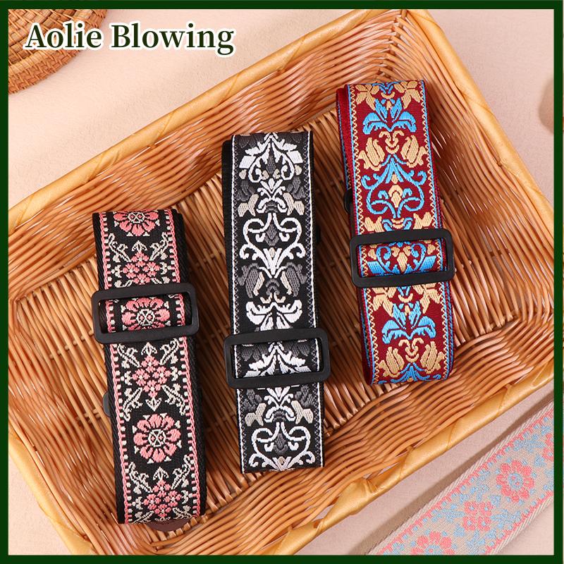 Aolie Dây Đeo Guitar Bass Cotton Da Thêu dây đeo cổ có thể điều chỉnh dây đeo Điện Acoustic Guitar Bass phụ kiện