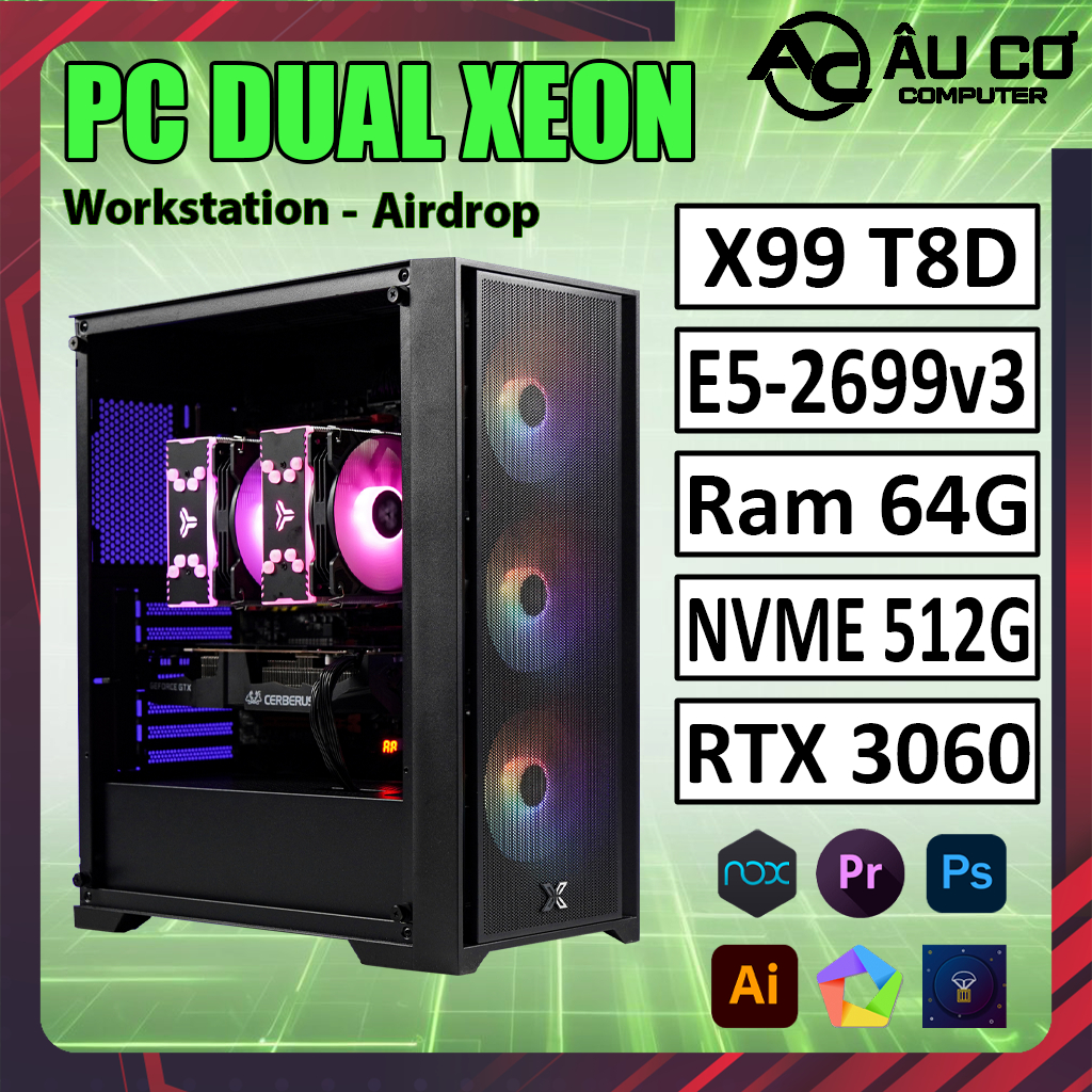 Dual Xeon Pc - Workstation Pc - Gaming Pc Graphics Dual Xeon Rig Specialized in Virtualization Render Virtualization Dual E5 2699V3 Giá 13,801,930 Đồng*Miễn phí vận chuyển