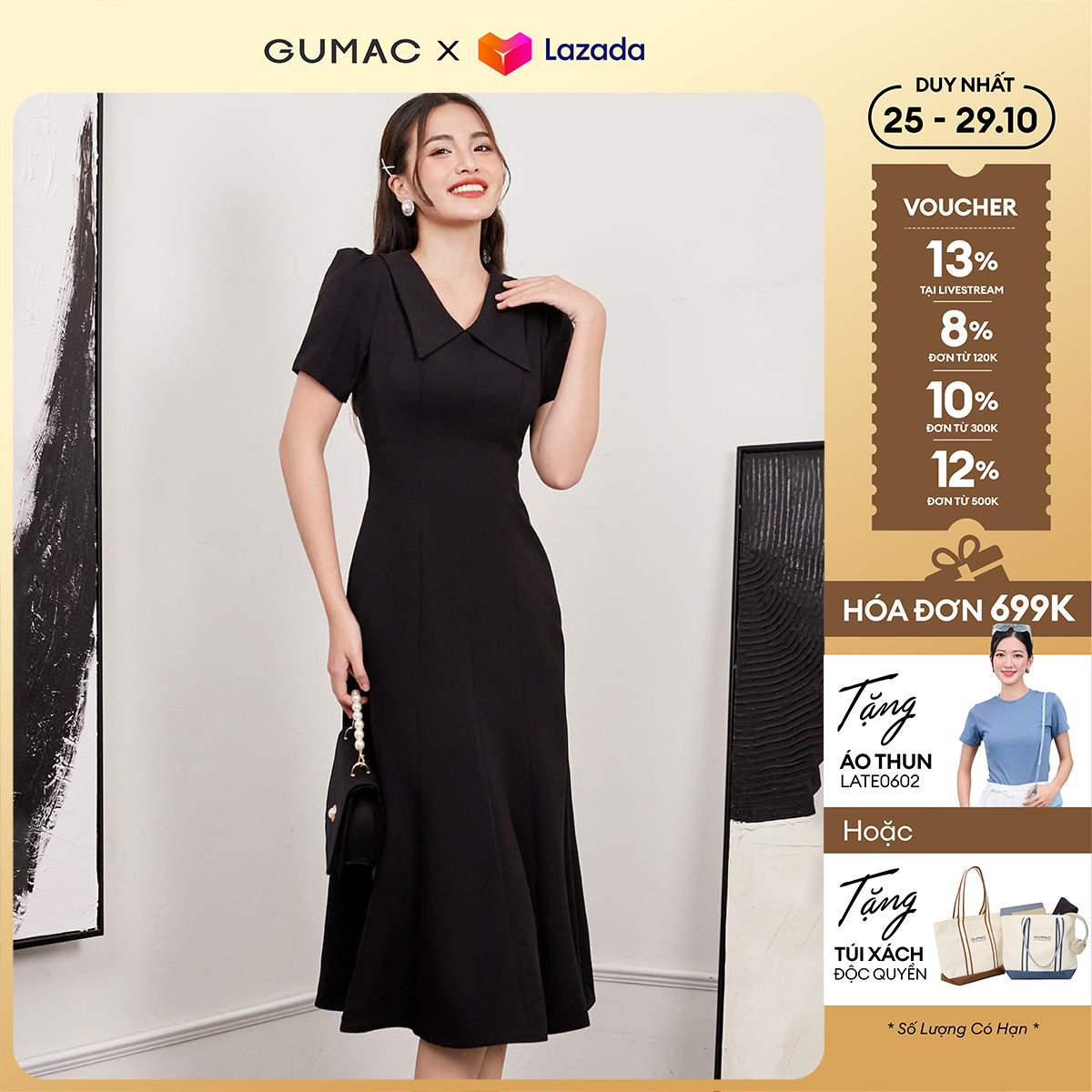 Đầm nữ dáng đuôi cá dáng midi thời trang GUMAC DD12032 - LDF0822